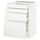 White METOD kitchen unit with three drawers, minimalist design.