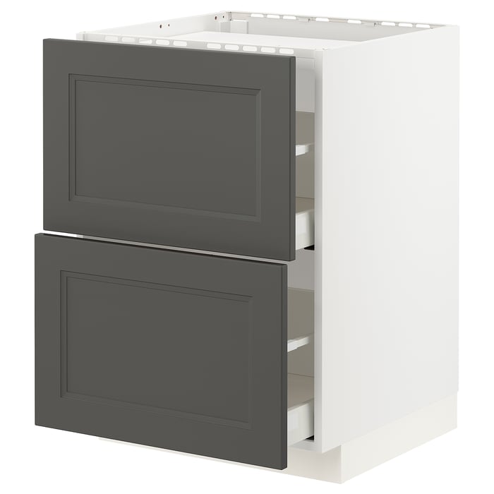 METOD / MAXIMERA Base cab f hob/2 fronts/2 drawers, white, Axstad dark grey, 60x60 cm IKEA