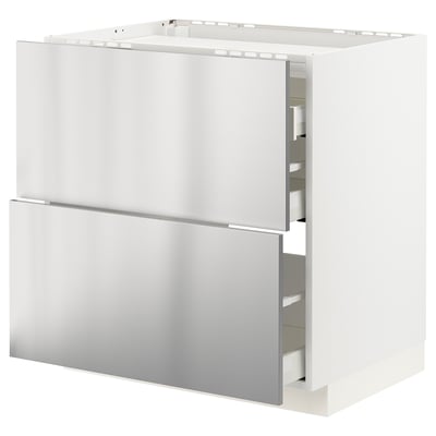 METOD / MAXIMERA Base cab f hob/2 fronts/3 drawers, white/Vårsta stainless steel, 80x60 cm