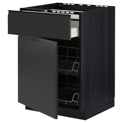 METOD / MAXIMERA Base cab f hob/drawer/2 wire bskts, black/Upplöv matt anthracite, 60x60 cm