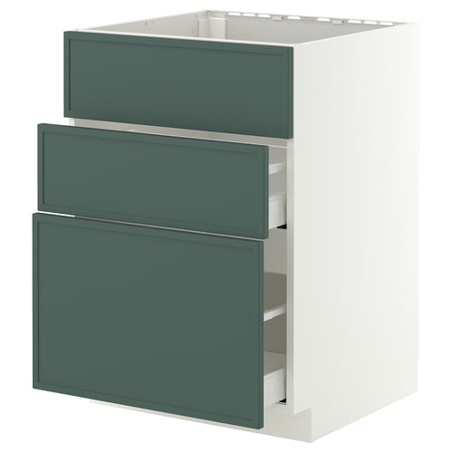 METOD / MAXIMERA Base cab f hob/int extractor w drw, white/Aspudden dark grey-green, 60x60 cm