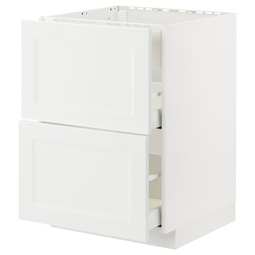 White METOD kitchen cabinet with two drawers.