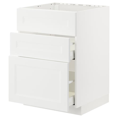 A white METOD kitchen cabinet with two drawers and a bottom cabinet, featuring a modern design and sturdy construction.