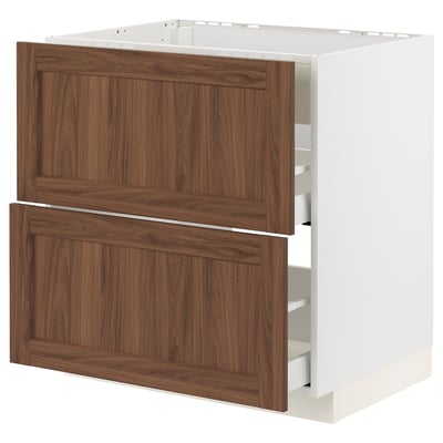 METOD / MAXIMERA Base cab f hob/int extractor w drw, white Enköping/brown walnut effect, 80x60 cm
