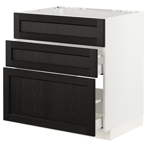 METOD kitchen unit: white & dark brown drawers, wooden material, rectangular shape, modern design.