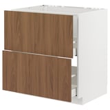 METOD / MAXIMERA Base cab f sink+2 fronts/2 drawers, white/Tistorp brown walnut effect, 80x60 cm