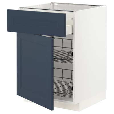 METOD / MAXIMERA Base cab w wire basket/drawer/door, white Axstad/matt blue, 60x60 cm