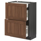 METOD / MAXIMERA Base cab with 2 fronts/3 drawers, black Enköping/brown walnut effect, 60x37 cm