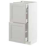 METOD / MAXIMERA Base cab with 2 fronts/3 drawers, white/Lerhyttan light grey, 40x37 cm