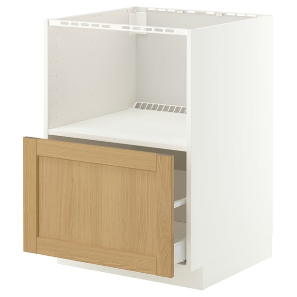 METOD / MAXIMERA Base cabinet f built-in appliances, white/Forsbacka oak, 60x60 cm