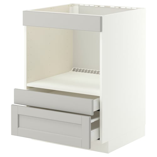 METOD / MAXIMERA Base cabinet f built-in appliances, white/Lerhyttan light grey, 60x60 cm