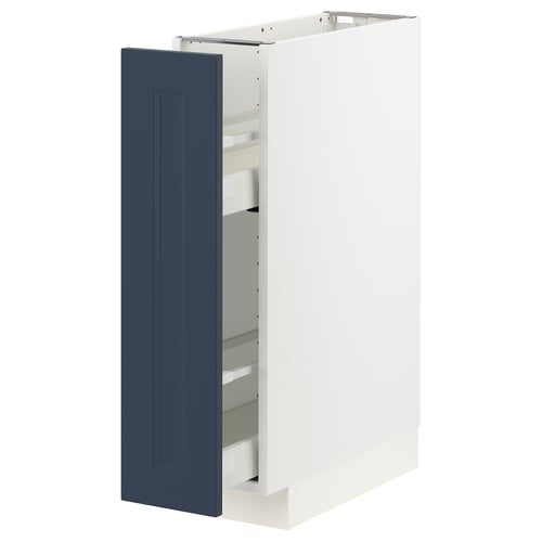 METOD kitchen unit in white with blue door, sleek and modern.