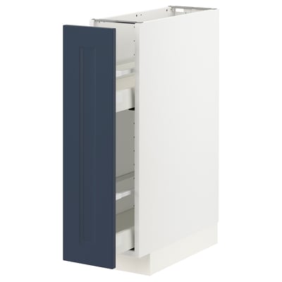 METOD / MAXIMERA Base cabinet/pull-out int fittings, white Axstad/matt blue, 20x60 cm