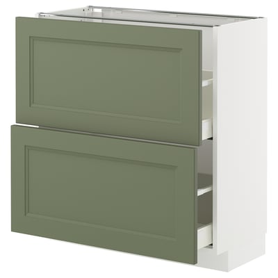 METOD / MAXIMERA Base cabinet with 2 drawers, white/Axstad grey-green, 80x37 cm