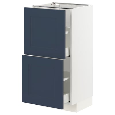 METOD kitchen cabinet with 2 blue axstad drawers, modern design, partially open
