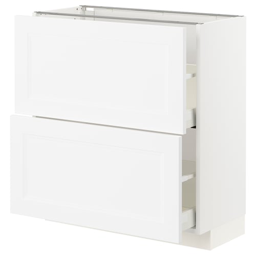 White METOD kitchen cabinet, modern design, smooth surfaces, and integrated shelves.