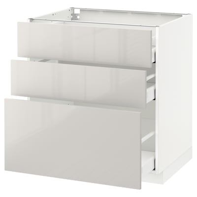METOD / MAXIMERA Base cabinet with 3 drawers, white/Ringhult light grey, 80x60 cm