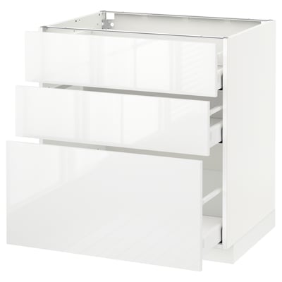METOD / MAXIMERA Base cabinet with 3 drawers, white/Ringhult white, 80x60 cm