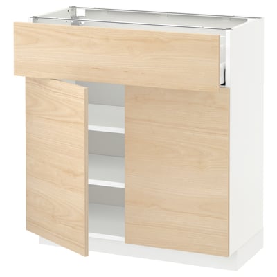 METOD / MAXIMERA Base cabinet with drawer/2 doors, white/Askersund light ash effect, 80x37 cm
