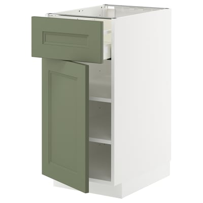 METOD / MAXIMERA Base cabinet with drawer/door, white/Axstad grey-green, 40x60 cm