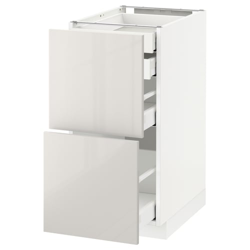 METOD white kitchen unit, glossy finish, three drawers, modern design.