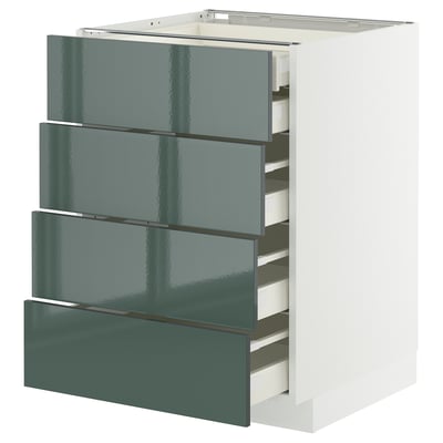 METOD / MAXIMERA Base cb 4 frnts/2 low/3 md drwrs, white/Kallarp high-gloss dark grey-green, 60x60 cm