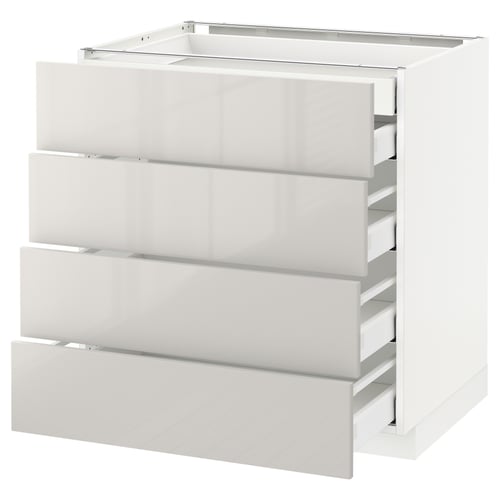 White METOD kitchen unit, glossy finish with four drawers.