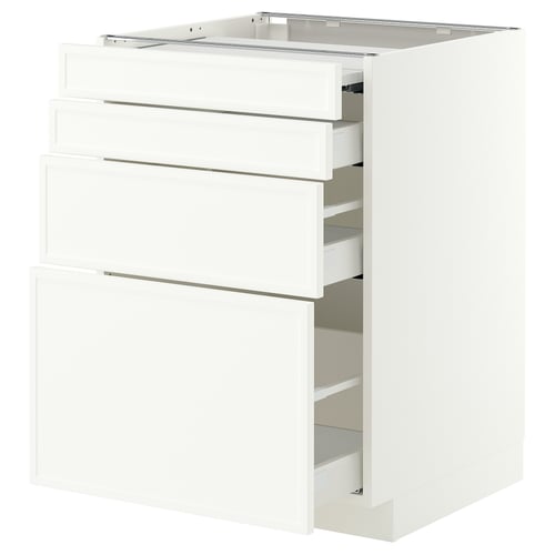 METOD / MAXIMERA Bc w pull-out work surface/3drw, white/Aspudden matt white, 60x60 cm