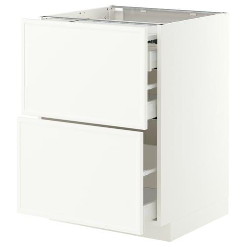 METOD / MAXIMERA Bc w pull-out work surface/3drw, white/Aspudden matt white, 60x60 cm