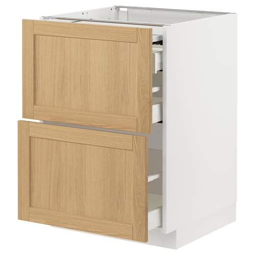 METOD kitchen unit: white & oak, 2 drawers, simple design.