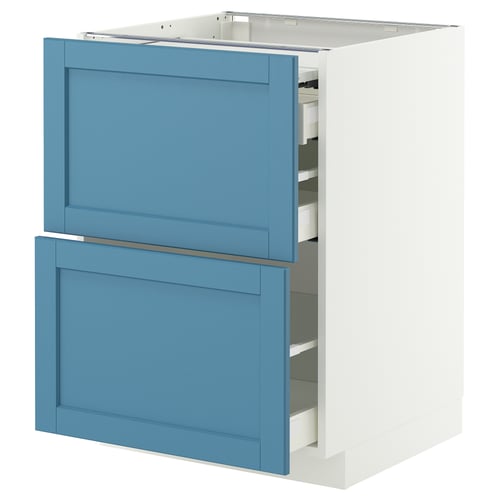 Blue & white METOD kitchen cabinet with 2 drawers