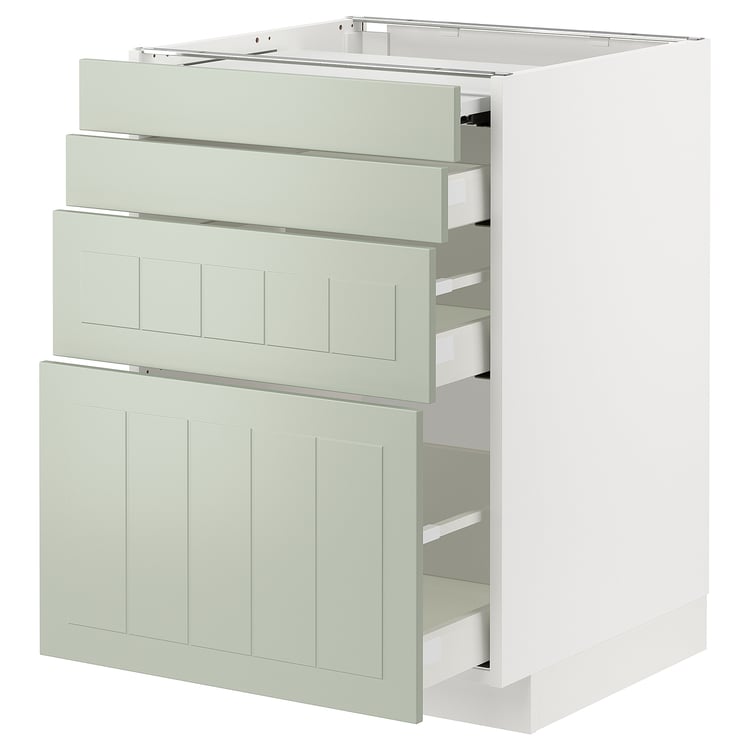 METOD / MAXIMERA base with pullout work surface/3drawer, white/Stensund light green