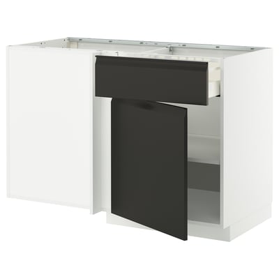 METOD / MAXIMERA Corner base cab w drawer and shelf, white/Upplöv matt anthracite, 128x68 cm