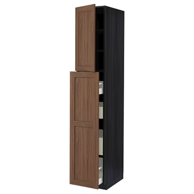 METOD / MAXIMERA Hc w p-o func 4drw/1dr/2shlv, black Enköping/brown walnut effect, 40x60x220 cm