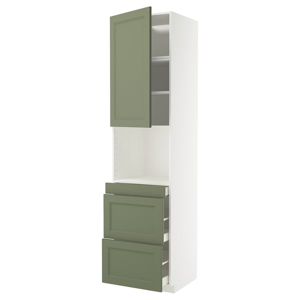 METOD / MAXIMERA Hi cab f micro combi w door/3 drwrs, white/Axstad grey-green, 60x60x240 cm