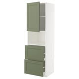 METOD / MAXIMERA Hi cab f micro w door/2 drawers, white/Axstad grey-green, 60x60x200 cm