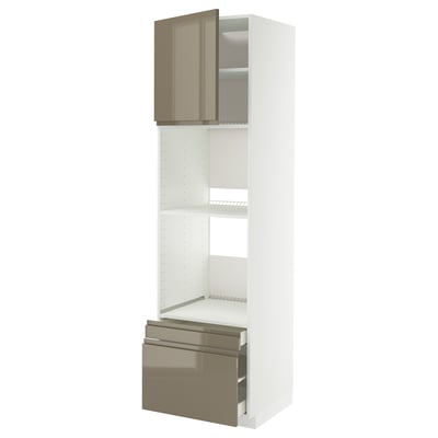 METOD / MAXIMERA Hi cab f ov/combi ov w dr/2 drwrs, white/Voxtorp high-gloss dark grey-brown, 60x60x220 cm