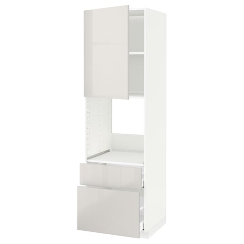 White METOD kitchen cabinet with high gloss finish. Shelves and drawers, adjustable shelf.