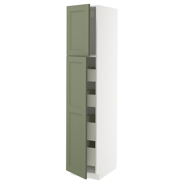 METOD / MAXIMERA Hi cab w 2 doors/4 drawers, white/Axstad grey-green, 40x60x200 cm