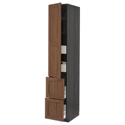 METOD / MAXIMERA Hi cab w shlvs/4 drawers/dr/2 frnts, black Enköping/brown walnut effect, 40x60x220 cm