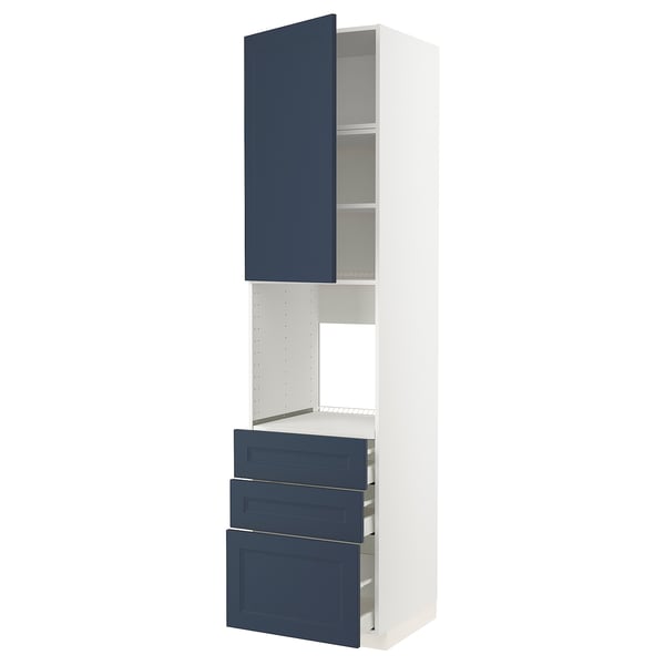 METOD / MAXIMERA High cab f oven w door/3 drawers, white Axstad/matt blue, 60x60x240 cm