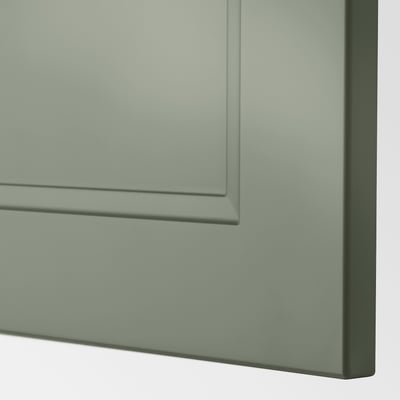Smooth, grey-green cabinet door with sleek design and sturdy edges.