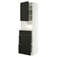 White cabinet with black drawers & door, shelves, contemporary design.
