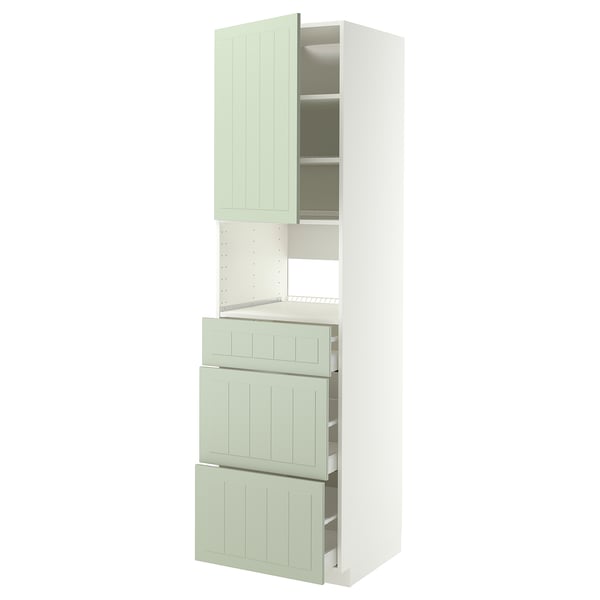A tall kitchen unit from METOD in light green with multiple drawers and a cabinet.
