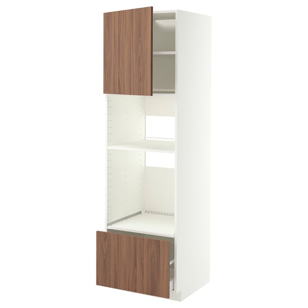METOD / MAXIMERA High cabinet f built-in appliances, white/Tistorp brown walnut effect, 60x60x200 cm