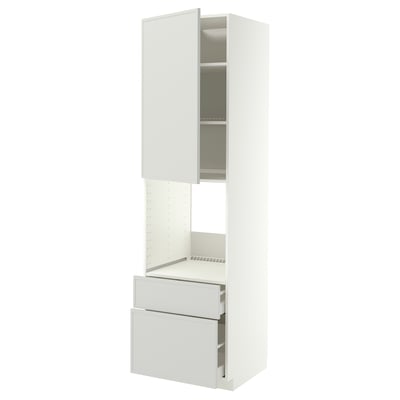 METOD / MAXIMERA High cabinet f oven+door/2 drawers, white/Aspudden light grey, 60x60x220 cm