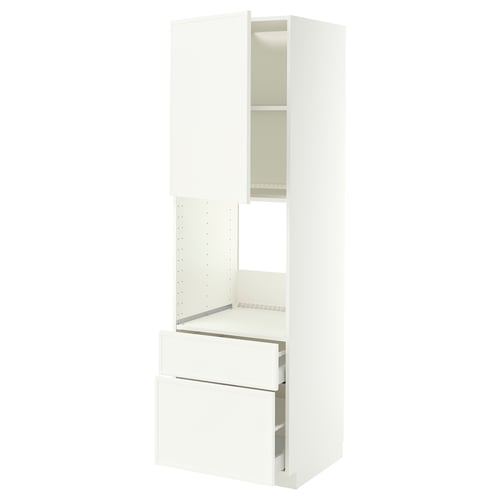 METOD / MAXIMERA High cabinet f oven+door/2 drawers, white/Aspudden matt white, 60x60x200 cm