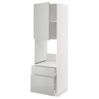 METOD / MAXIMERA High cabinet f oven+door/2 drawers, white/Havstorp light grey, 60x60x200 cm