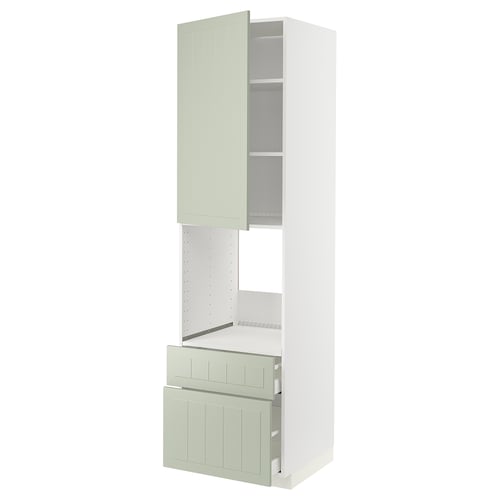 METOD kitchen unit in green with drawer and shelf storage.