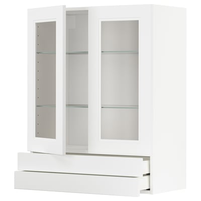 METOD / MAXIMERA Wall cab w 2 glass doors/2 drawers, white/Axstad matt white, 80x100 cm